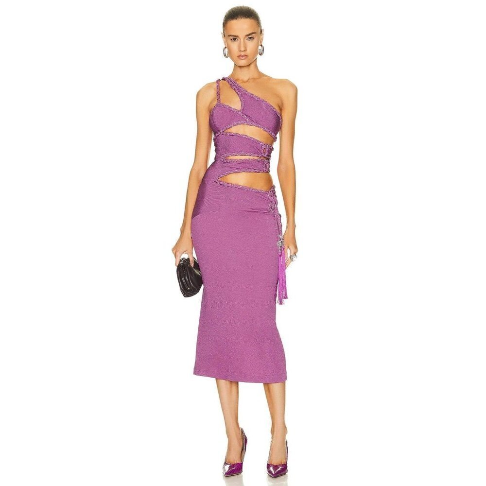 PatBO Cut Out Maxi Dress in Orchid 38 6 New Womens Bodycon Midi Crystals